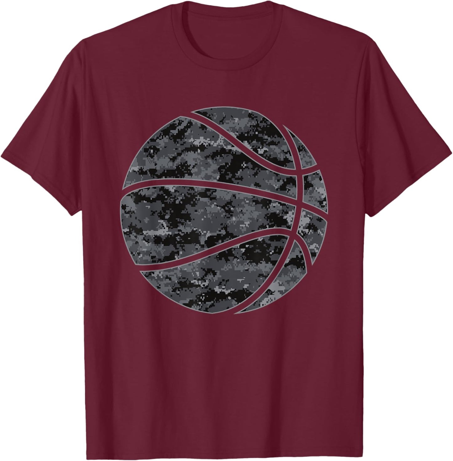 Dark Grey Camo Basketball - Dark Camouflage Basketball T-Shirt - T-Shirt | Maroon
