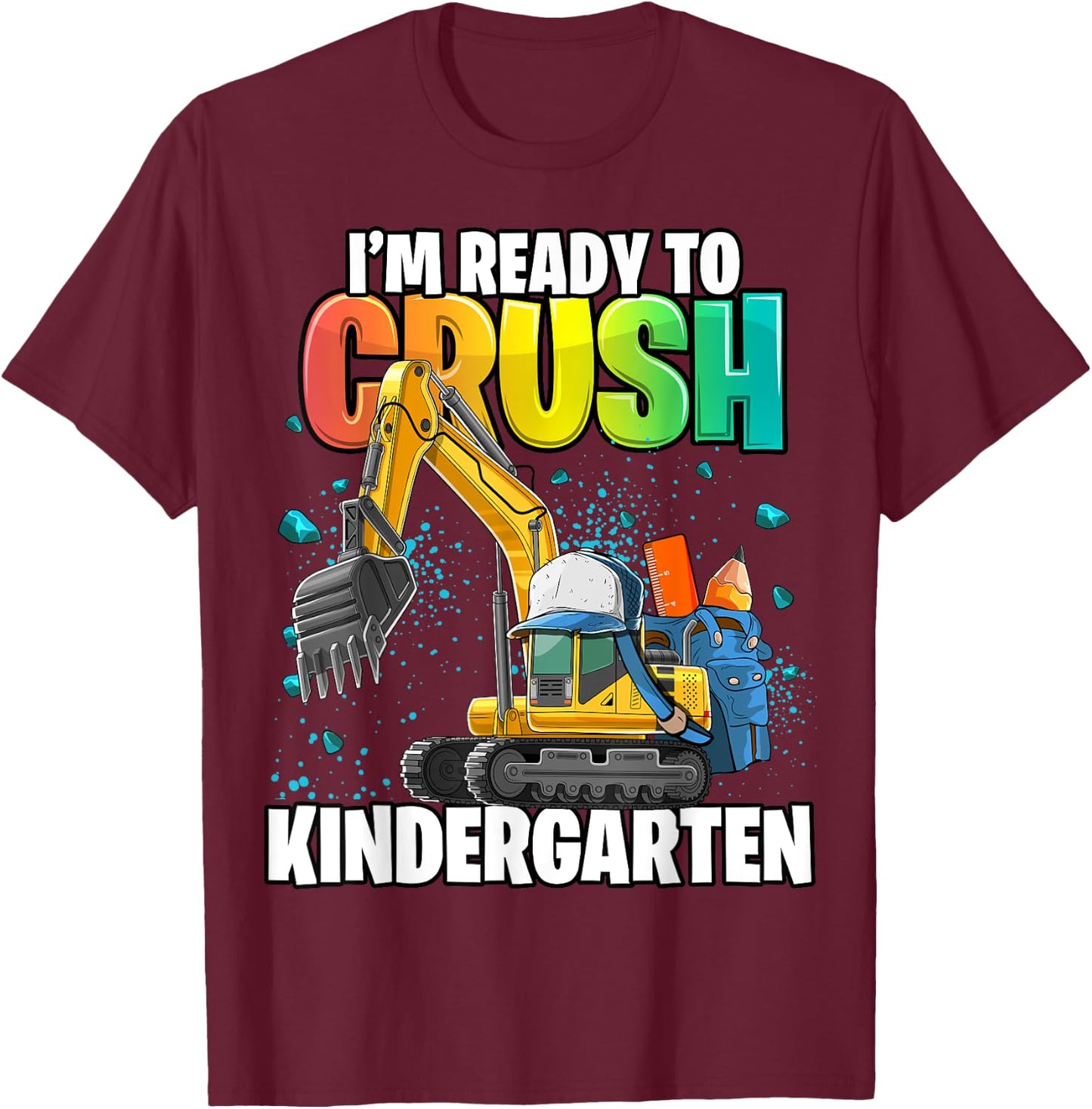 Kindergarten Excavator Construction Back to School Shirt Boy T-Shirt - T-Shirt | Maroon