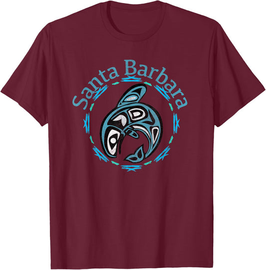 Santa Barbara Vintage Tribal Fish Gift T-Shirt - T-Shirt | Maroon