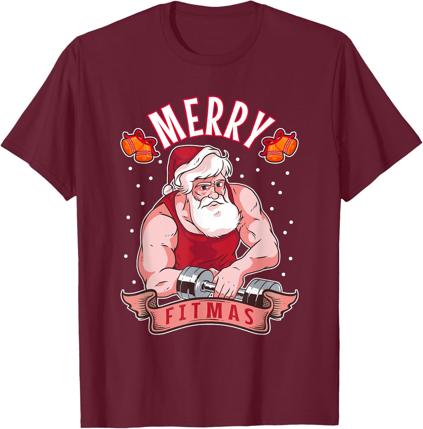 Fitness Christmas exercise fit barbell gym cool Santa Claus T-Shirt - T-Shirt | Maroon