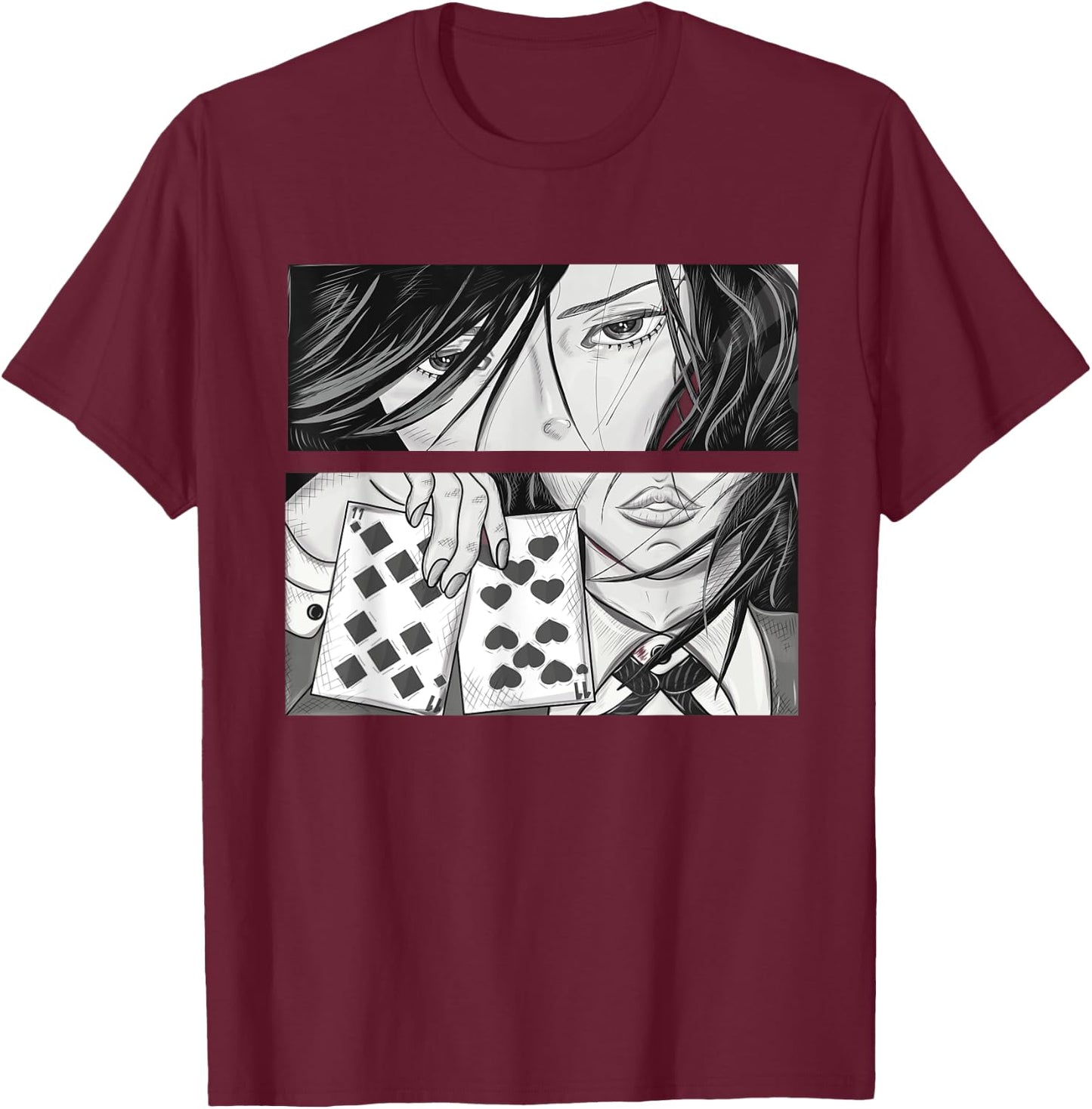 Anime Poker Girl T-Shirt - T-Shirt | Maroon