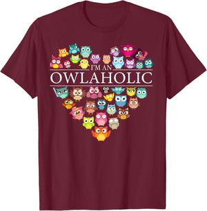 I'm An Owlaholic Heart Cute Owl Lover Art Women Gift T-Shirt - T-Shirt | Maroon