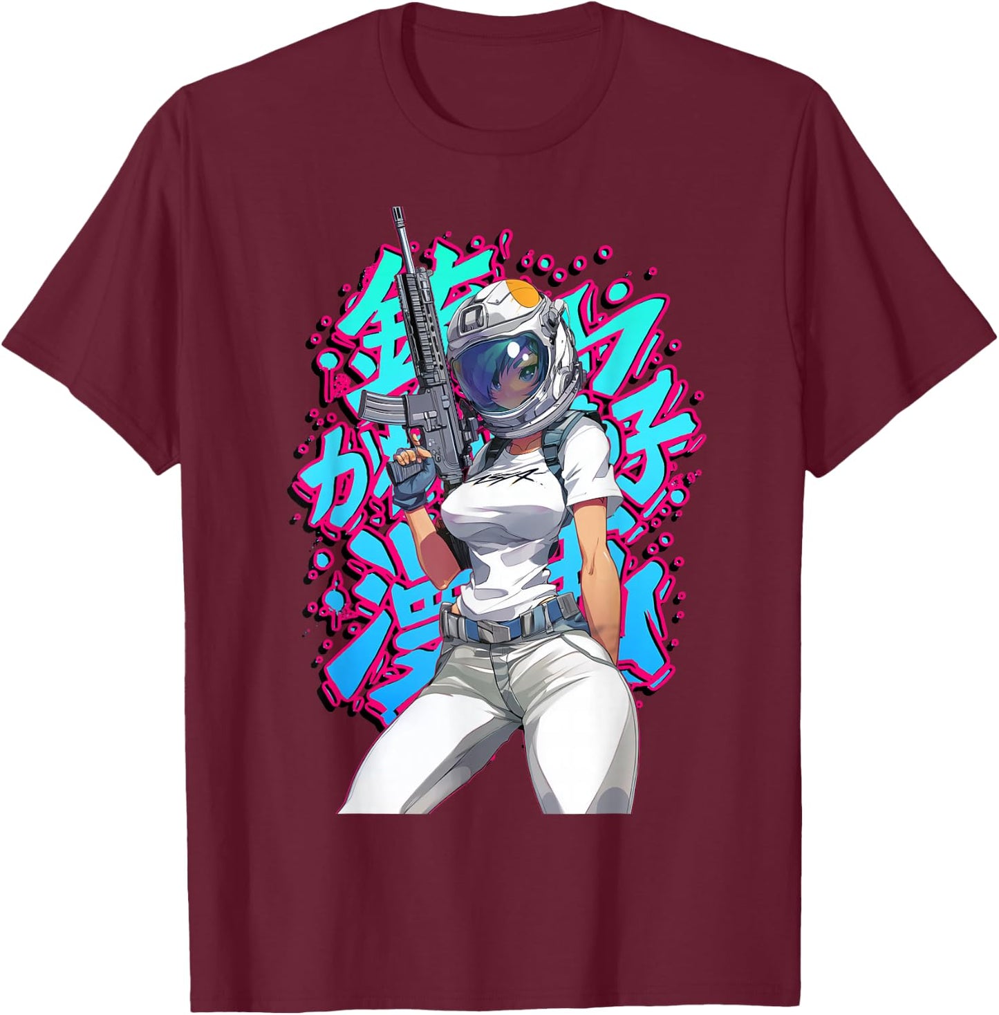 Anime Waifu Astronaut Manga Graffiti Graphic T-Shirt - T-Shirt | Maroon