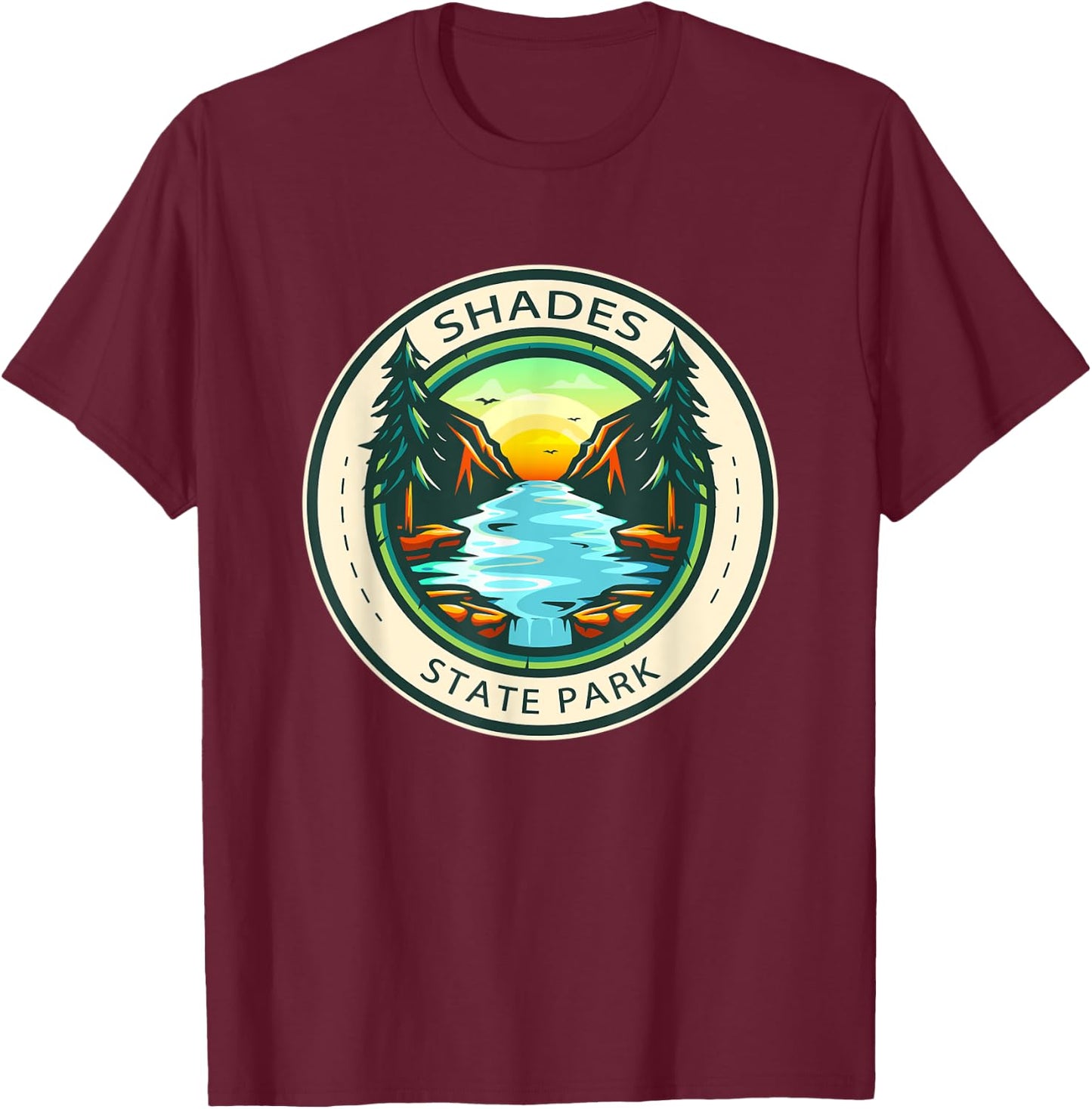Shades State Park Indiana Badge Vintage T-Shirt - T-Shirt | Maroon