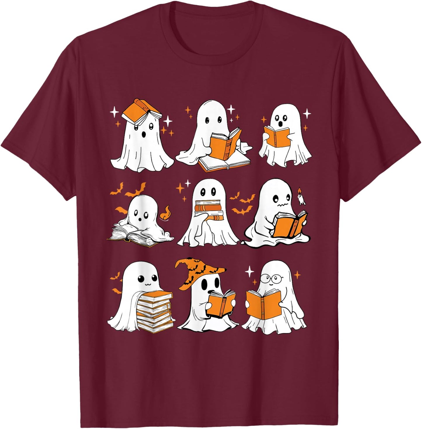 Ghosts Reading Books Lovers Club Booooks Halloween Reading T-Shirt - T-Shirt | Maroon