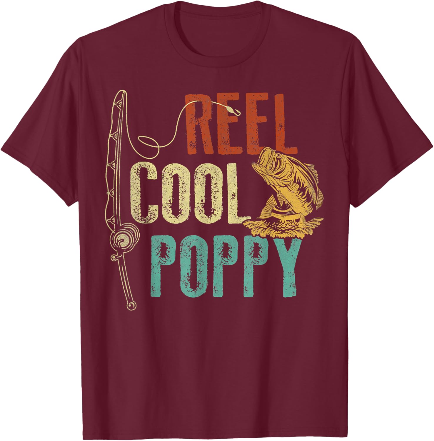 Reel Cool Poppy Fishing Grandpa Gift Father's Day Fisherman T-Shirt - T-Shirt | Maroon