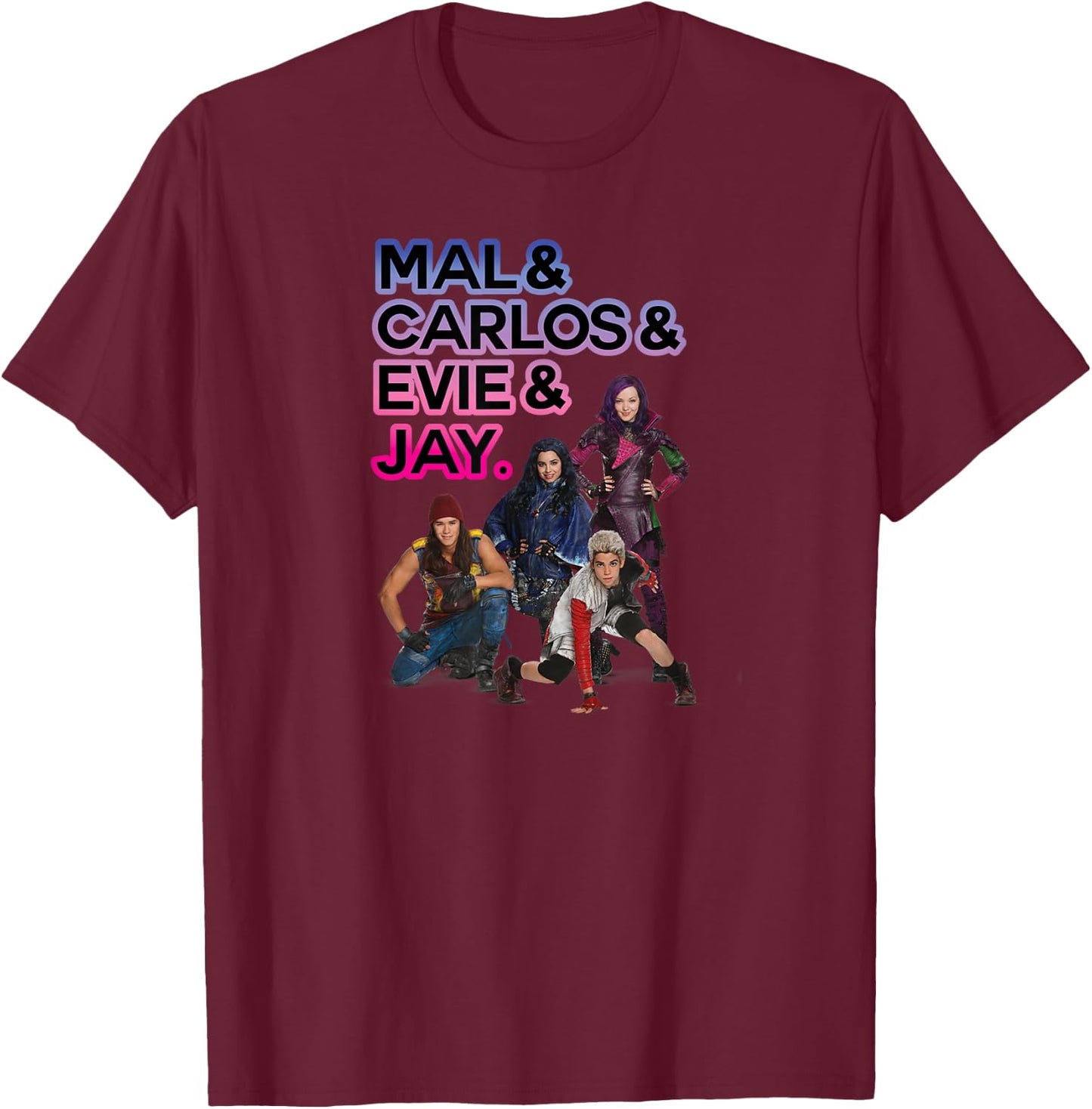 Descendants - Mal, Carlos, Evie, & Jay. T-Shirt - T-Shirt | Maroon