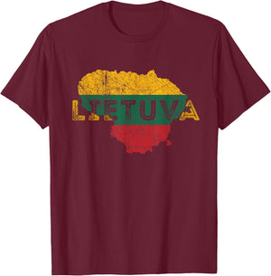 Lithuania Map & Flag Souvenir - Lithuanian Lietuva Souvenir T-Shirt - T-Shirt | Maroon