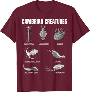 Cambrian Creatures Fossil Paleoart Evolution Science Lover T-Shirt - T-Shirt | Maroon