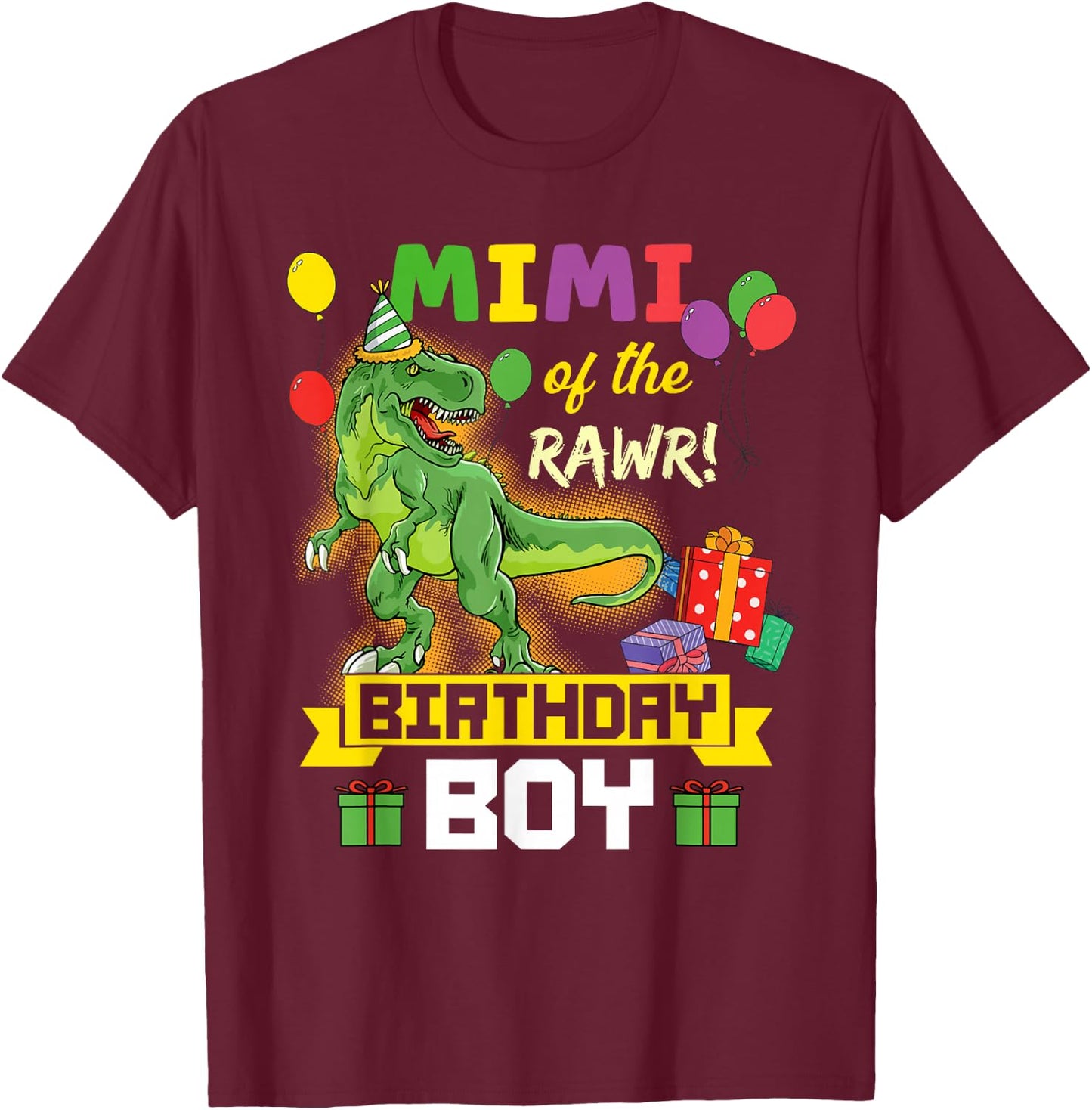 Mimi of the Birthday Boy Dinosaur Celebration Graphic T-Shirt - T-Shirt | Maroon