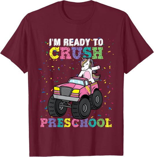 I'm Ready To Crush Preschool Unicorn Monster Truck Girls T-Shirt - T-Shirt | Maroon