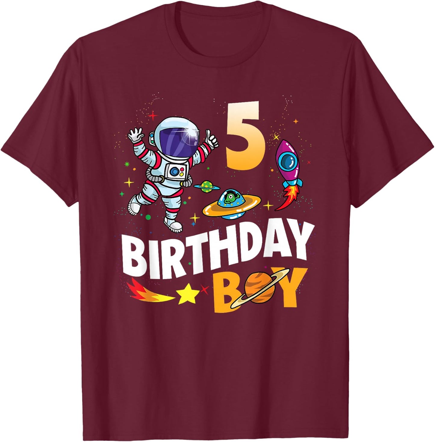 5 Year Old Boy Astronaut 5th Birthday Boy T-Shirt - T-Shirt | Maroon