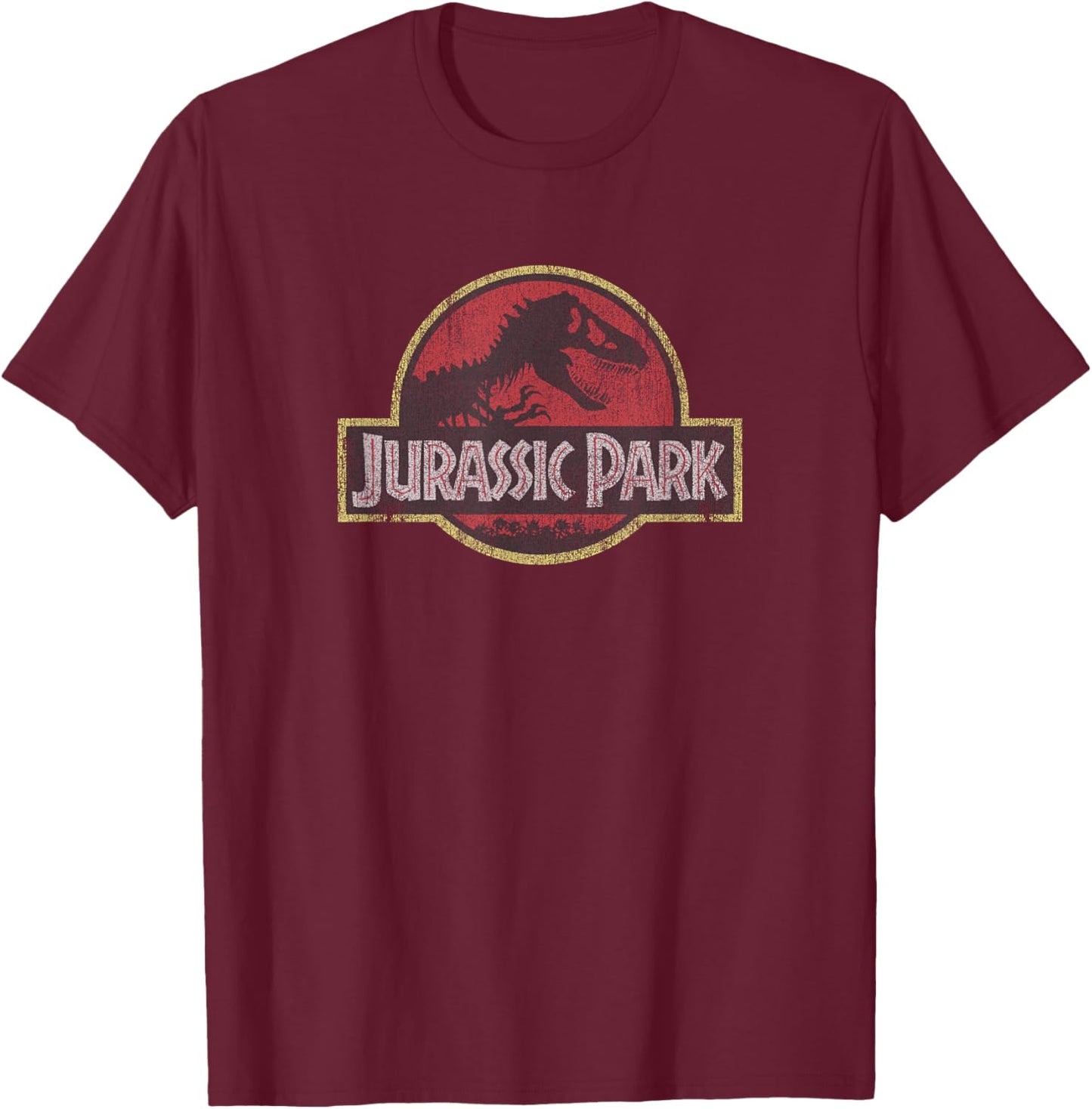 Jurassic Park Classic Retro Red Distressed Logo Small T-Shirt - T-Shirt | Maroon