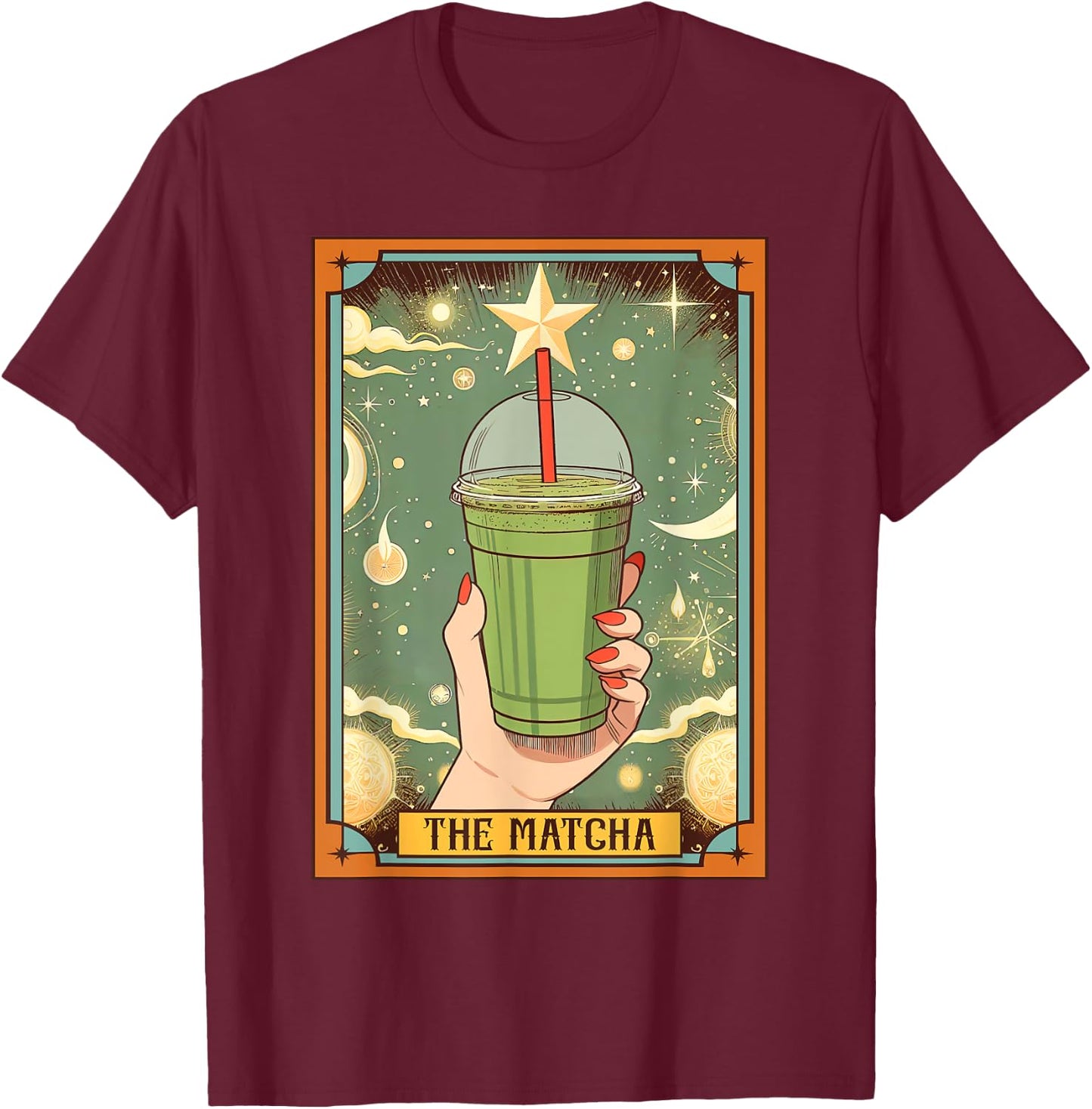 Matcha Lover But First Matcha Time The Matcha Tarot Card T-Shirt - T-Shirt | Maroon