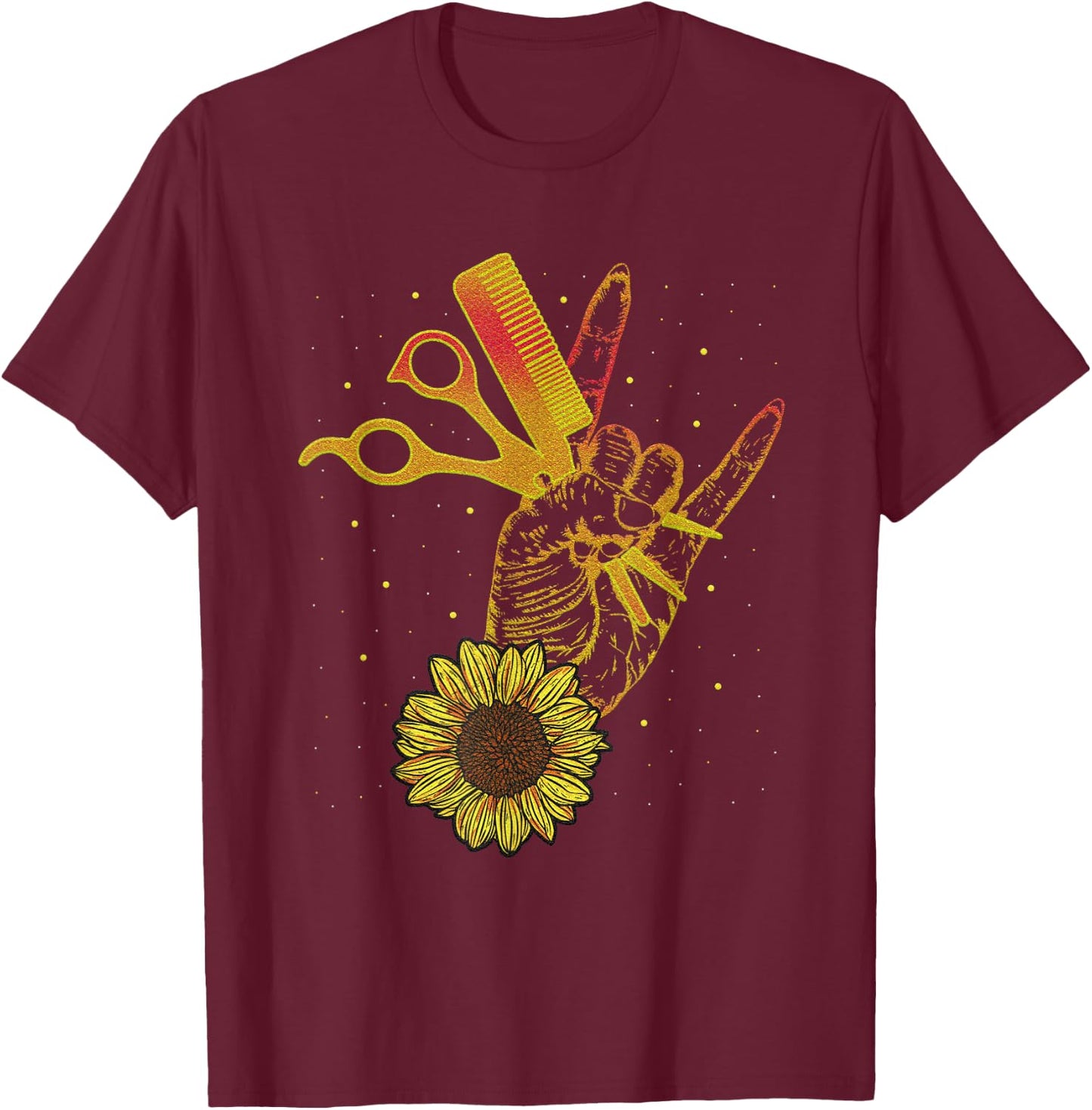 Hairstylist Sunflower Design Hippie Hair Salon T-Shirt - T-Shirt | Maroon