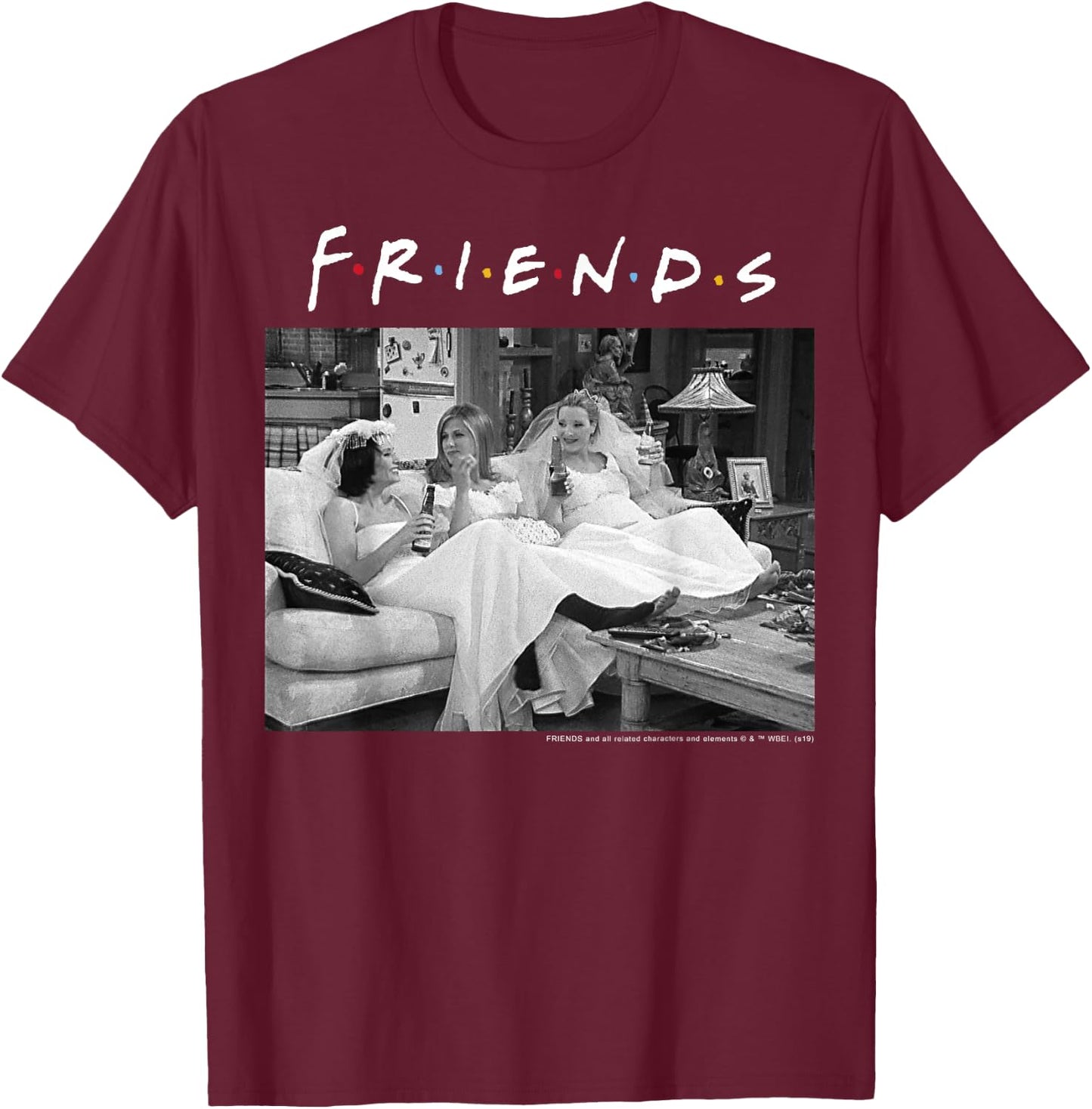 Friends Wedding Gowns Black & White Portrait T-Shirt - T-Shirt | Maroon