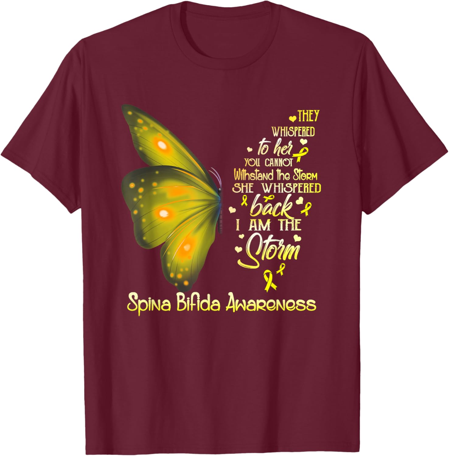 I am the storm Spina Bifida Awareness Butterfly T-Shirt - T-Shirt | Maroon
