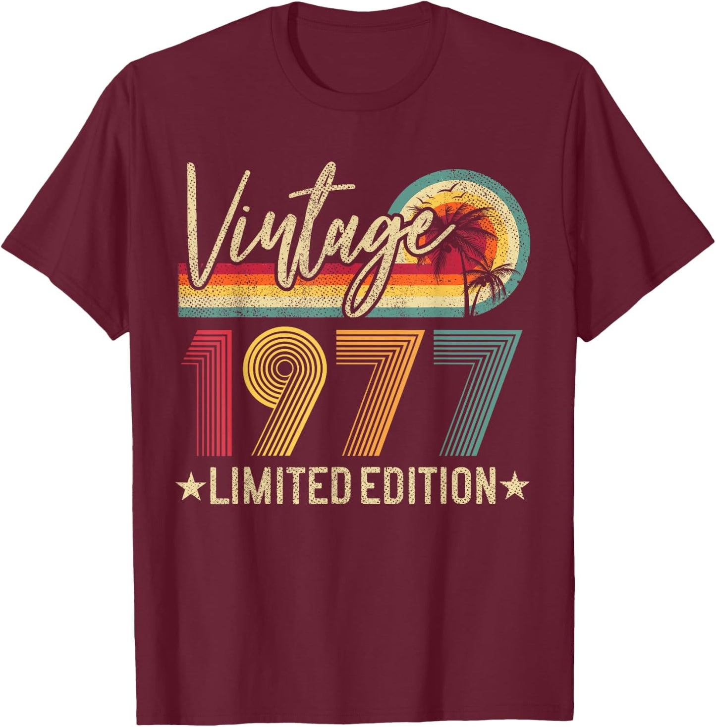 Vintage 1977 Retro 49th Birthday Gift Limited Edition Retro T-Shirt - T-Shirt | Maroon
