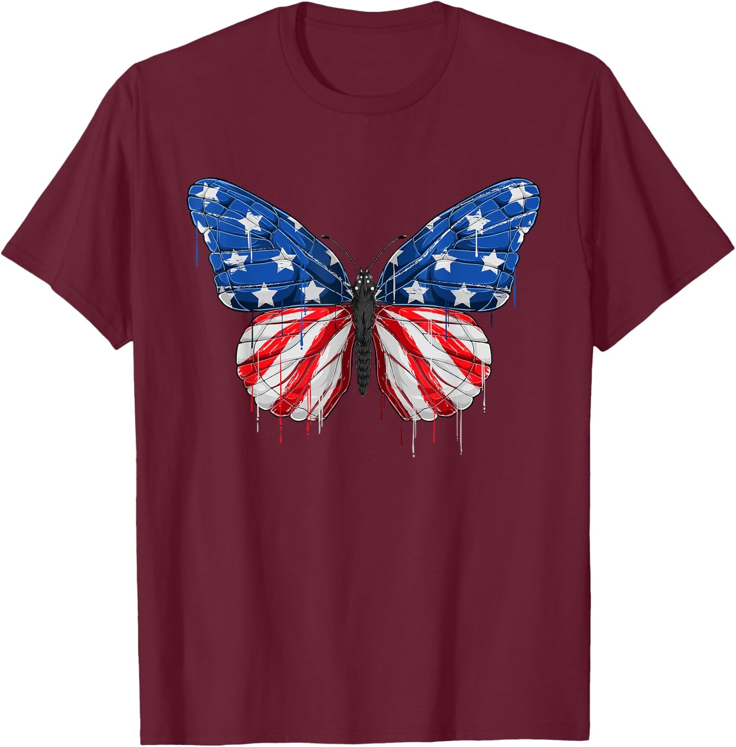 Butterfly USA Flag 4th of July Girl US T-Shirt - T-Shirt | Maroon