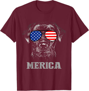 Labrador Retriever Patriotic Dog Merica 4th of July USA Flag T-Shirt - T-Shirt | Maroon
