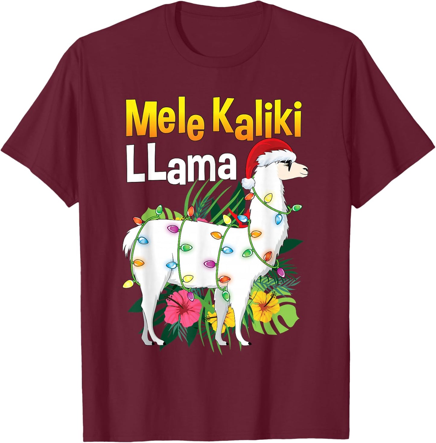 Mele Kalikimaka Christmas Shirt Hawaiian Llama X-Mas Lights T-Shirt - T-Shirt | Maroon