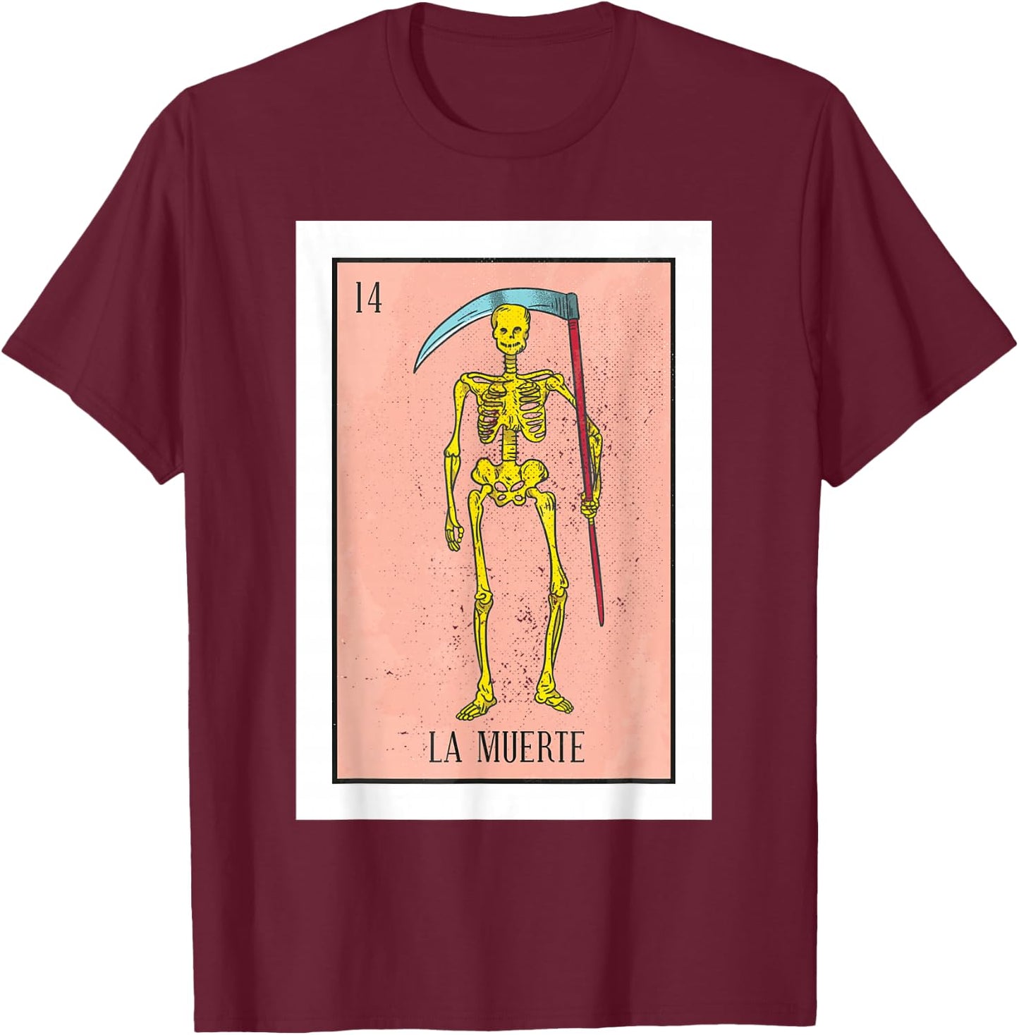 Retro La Muerte Lottery Card The Death Card Mexican Lottery T-Shirt - T-Shirt | Maroon