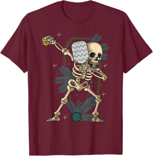 Halloween Pickleball Costume Dabbing Skeleton Pickleballer T-Shirt - T-Shirt | Maroon