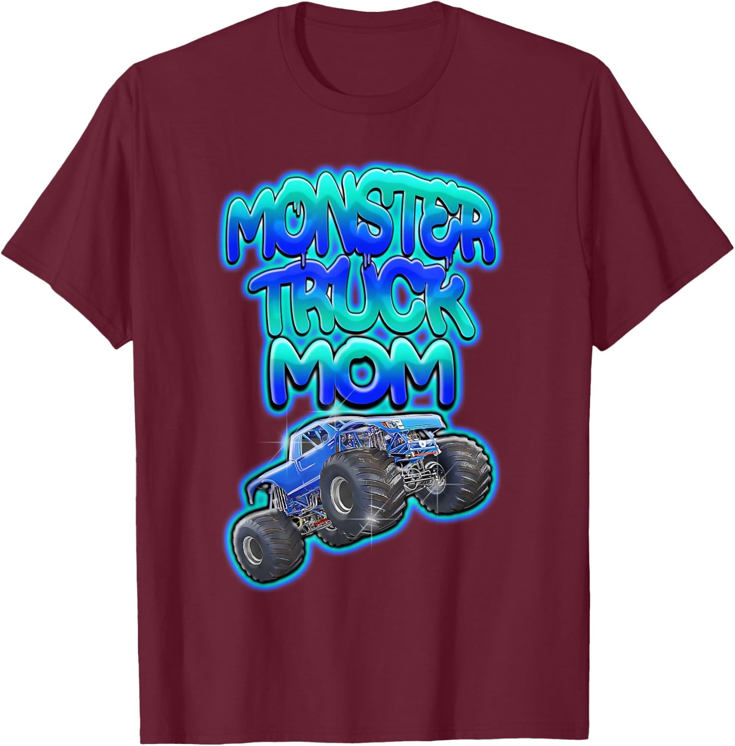 Monster Truck Mom Cool Blue Graffiti Style T-Shirt - T-Shirt | Maroon