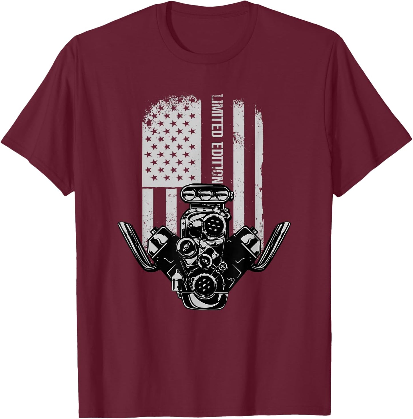 American Muscle Car Birthday Limited Edition Motor V8 T-Shirt - T-Shirt | Maroon
