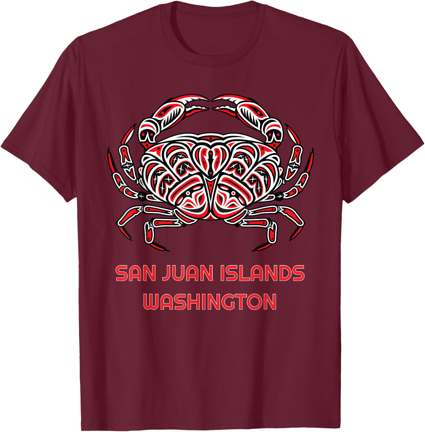 San Juan Islands Washington Dungeness Crab Native American T-Shirt - T-Shirt | Maroon