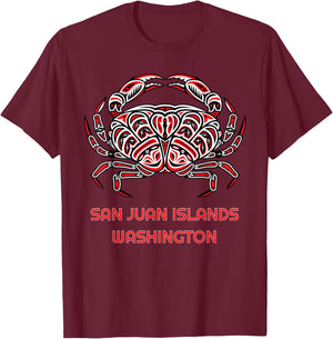San Juan Islands Washington Dungeness Crab Native American T-Shirt - T-Shirt | Maroon