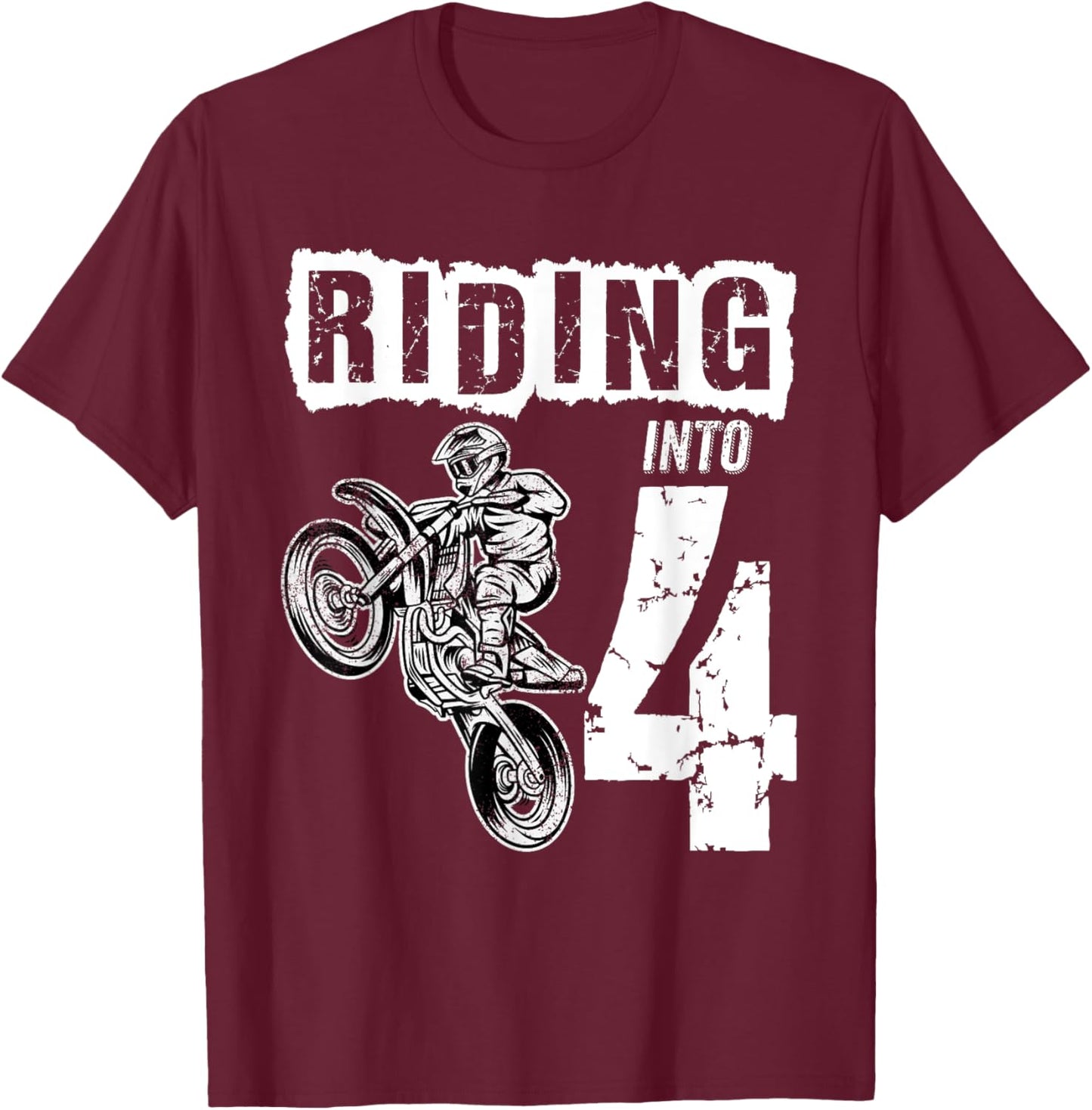 Riding Into 4 Years Old 4th Birthday Boy Dirt Bike Party T-Shirt - T-Shirt | Maroon