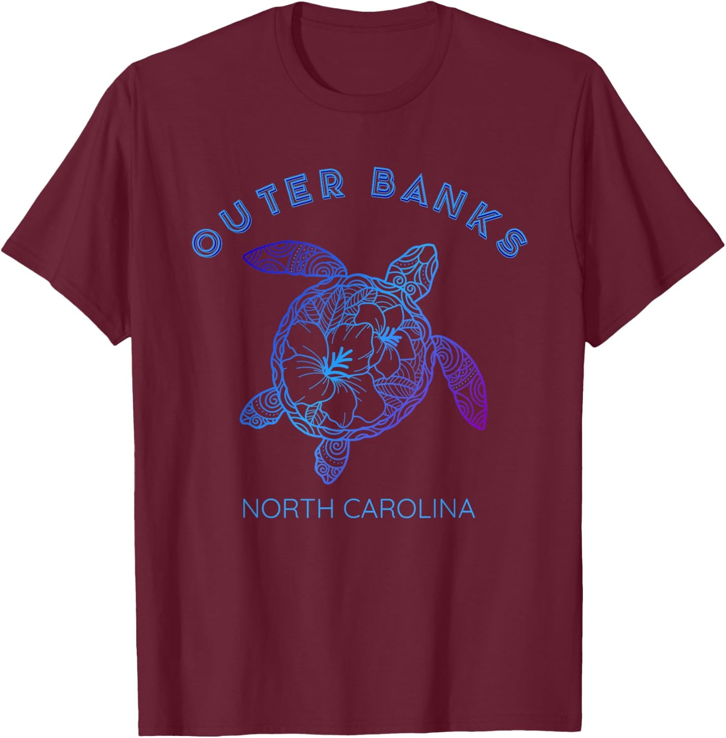 Floral Beach Sea Turtle Art North Carolina OBX Outer Banks T-Shirt - T-Shirt | Maroon