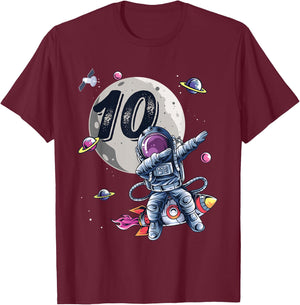 10 Years Old Birthday Boy Astronaut Gifts Space 10th B-Day T-Shirt - T-Shirt | Maroon