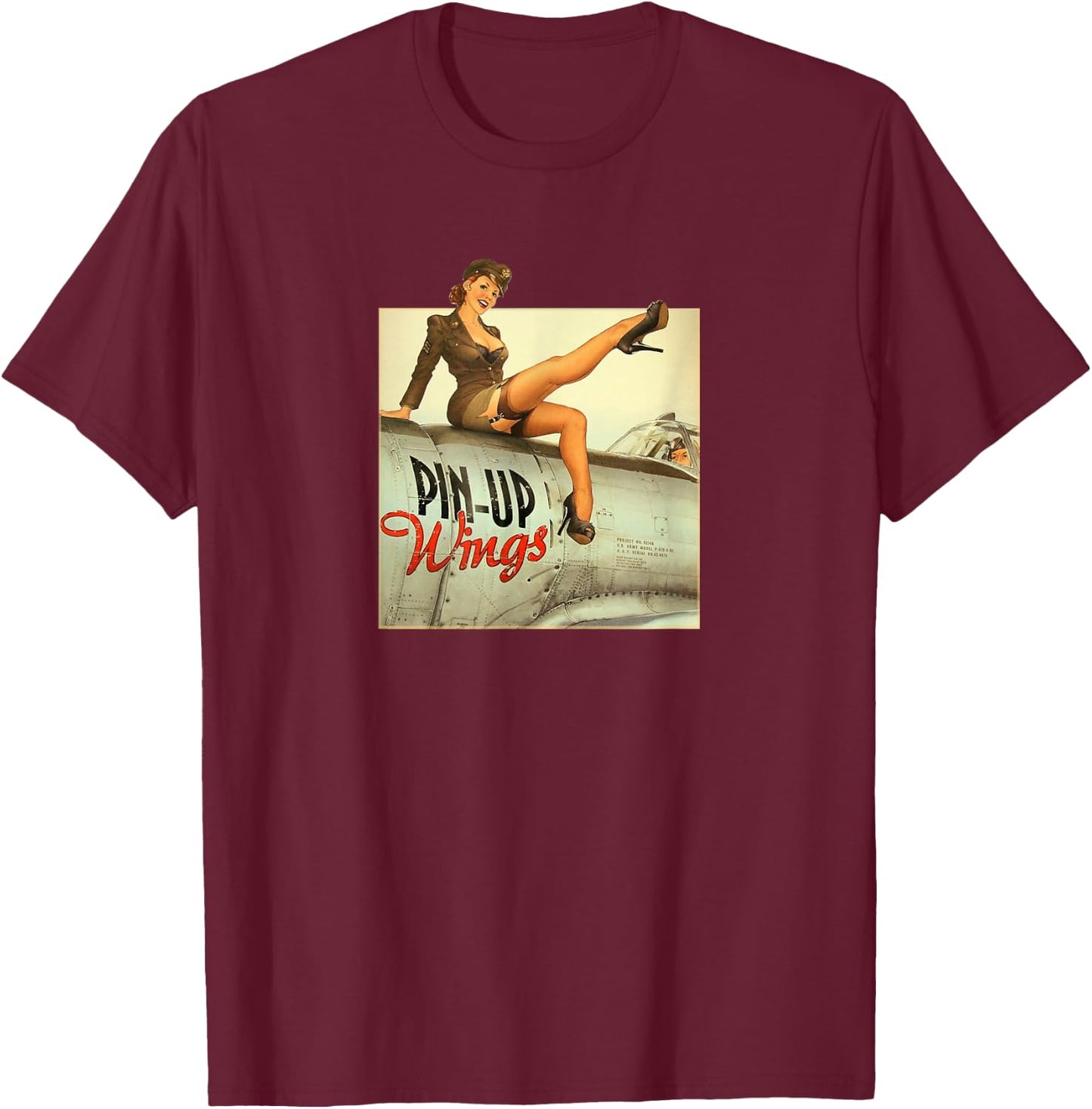 Pinup Girl Wings Vintage Poster WW2 T-Shirt - T-Shirt | Maroon