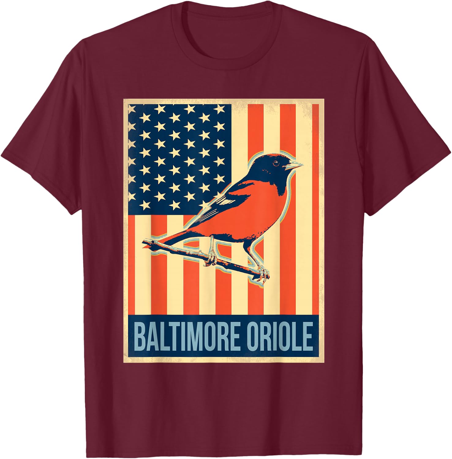 Vintage US Flag Baltimore Oriole Shirt T-Shirt - T-Shirt | Maroon