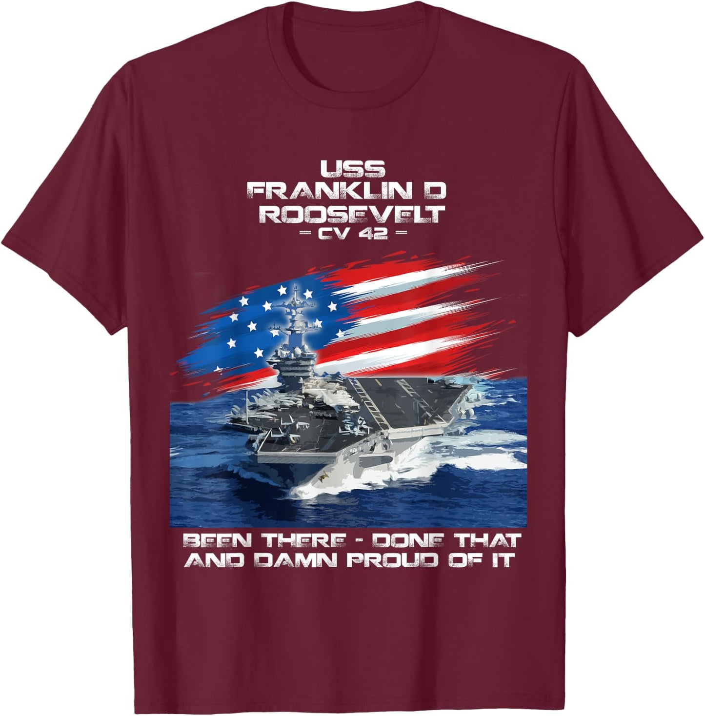 USS Franklin D Roosevelt CV 42 Aircraft Carrier Veteran Xmas T-Shirt - T-Shirt | Maroon