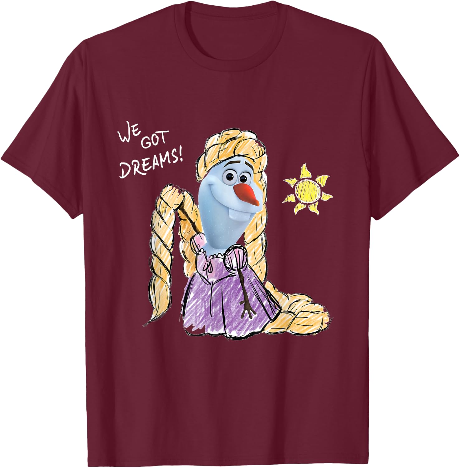 Disney Olaf Presents Tangled Rapunzel We Got Dreams T-Shirt - T-Shirt | Maroon