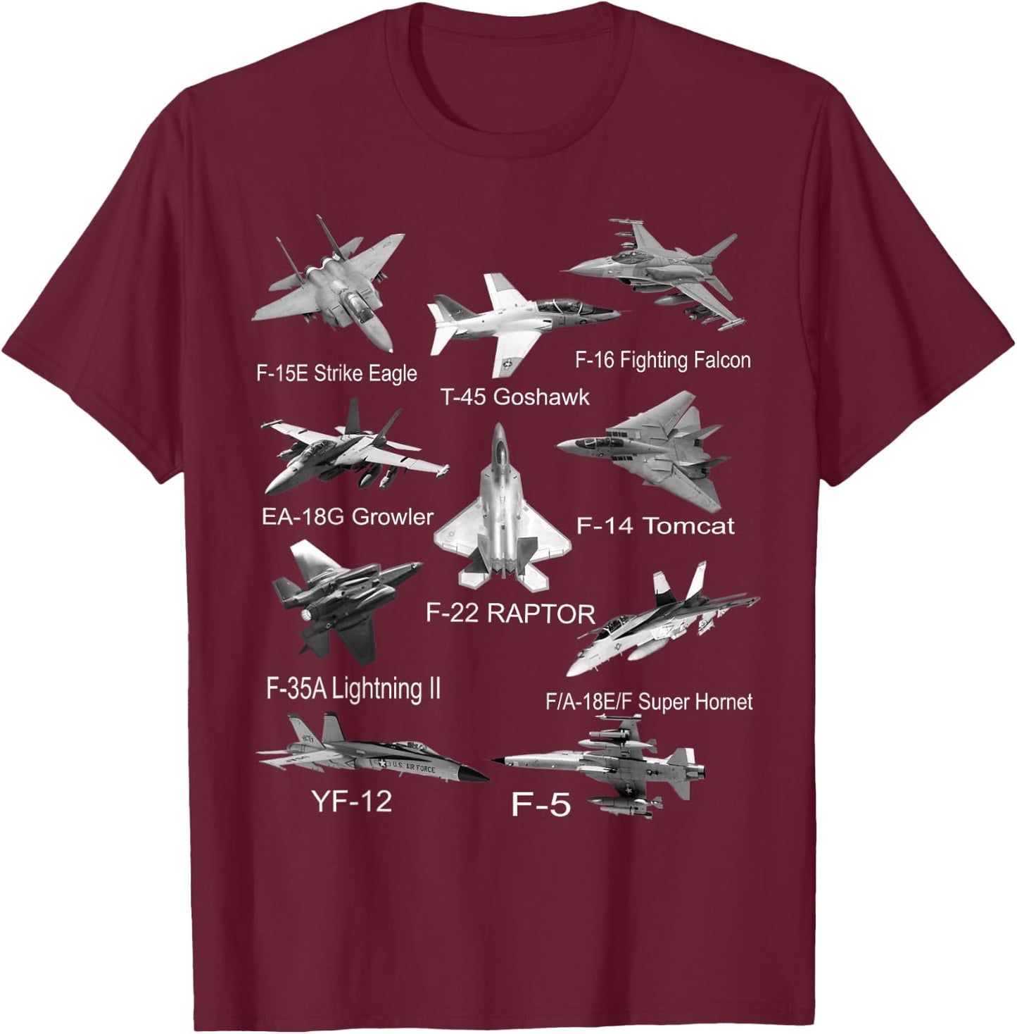 American Fighters Jets F22 Raptor F14 Tomcat Plane Spotting Small T-Shirt - T-Shirt | Maroon