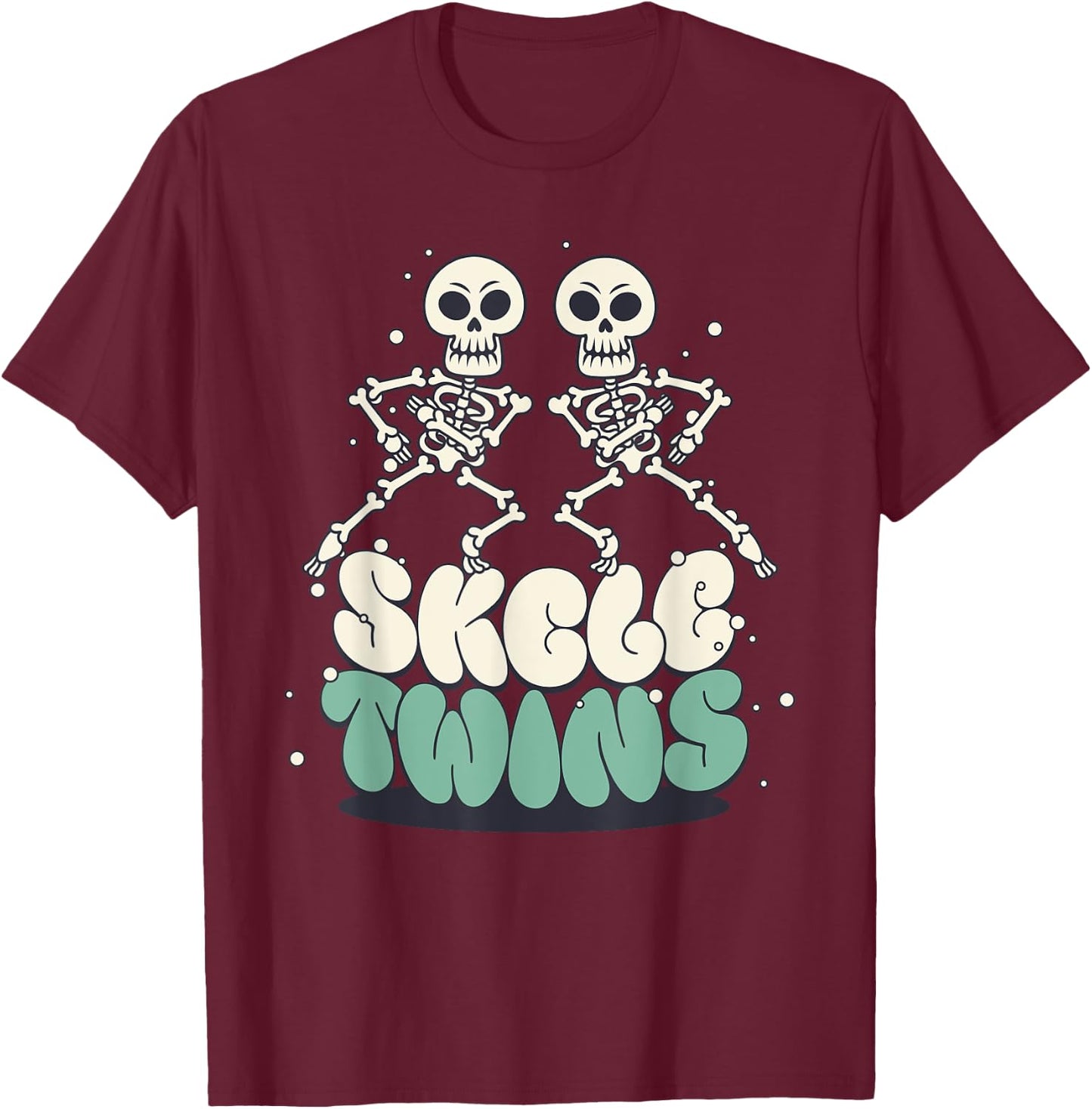 Halloween Matching Twins Skeletwins Funny Dancing Skeletons T-Shirt - T-Shirt | Maroon