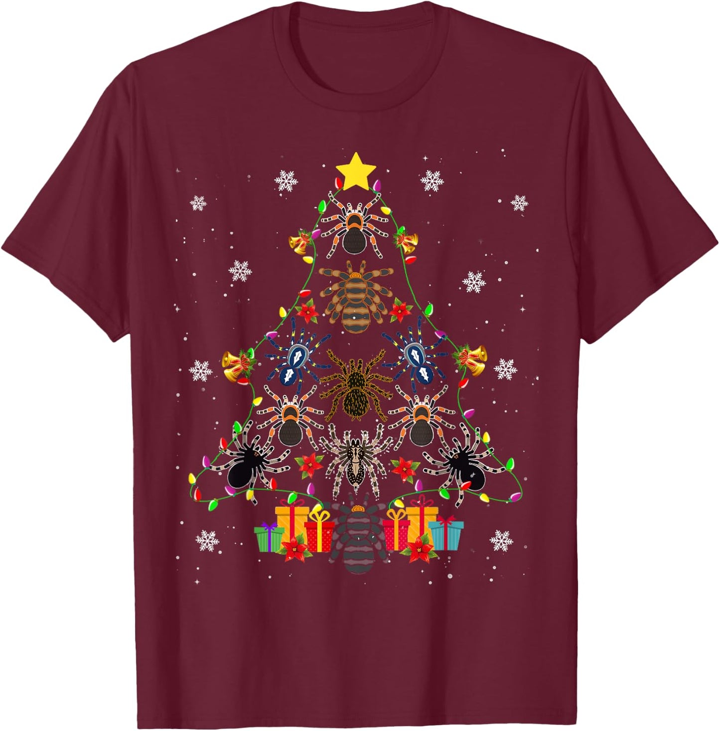 Tarantula Christmas Tree Tarantula Lover Gifts -Kids Black Xmas Tree T-Shirt - T-Shirt | Maroon