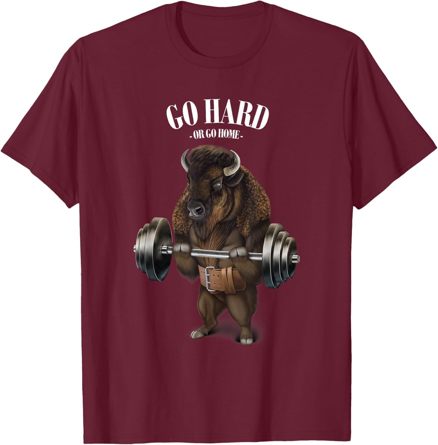 Bison Buffalo Bull Weightlifting in Fitness Gym T-Shirt - T-Shirt | Maroon