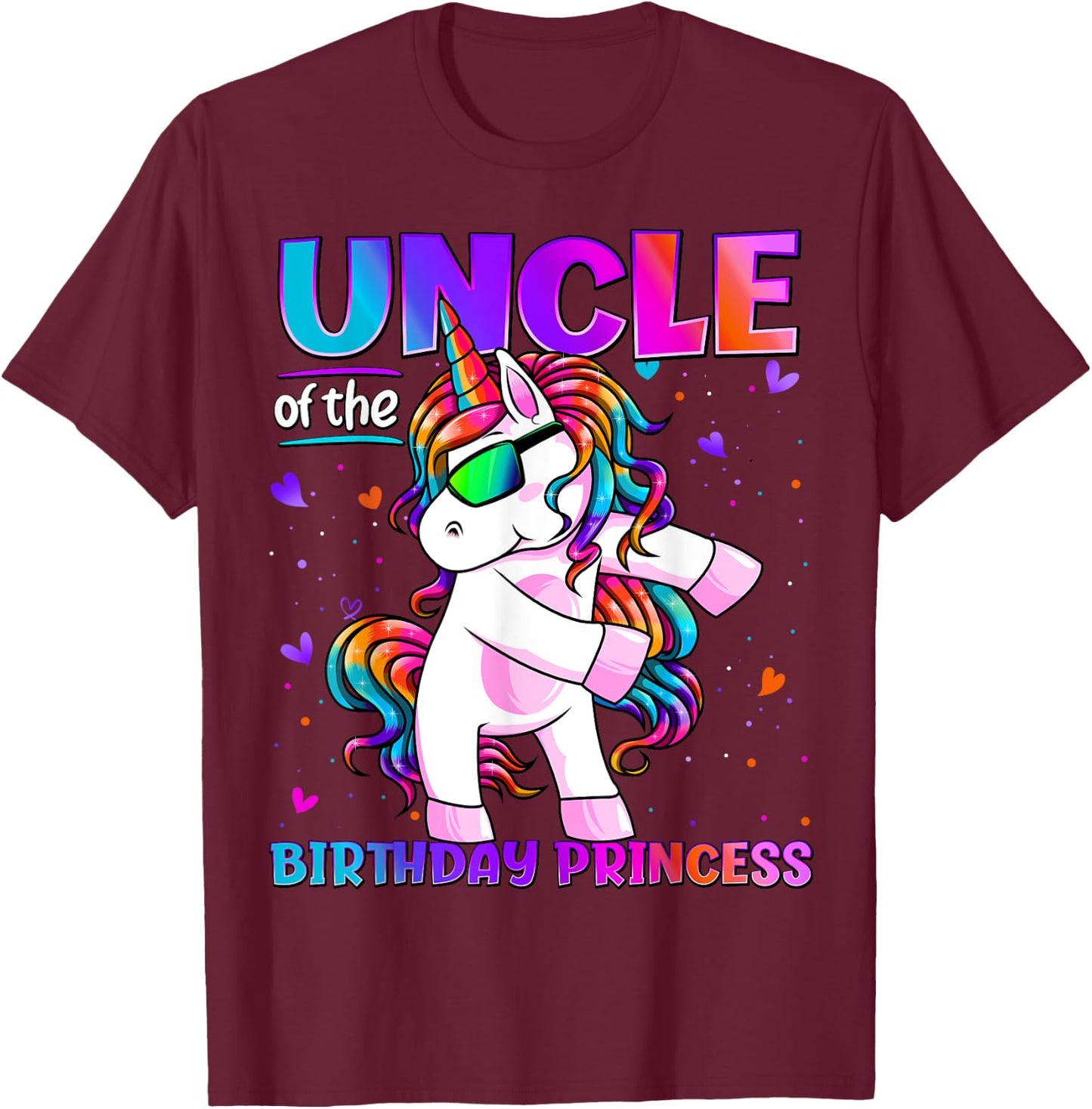 Uncle of the Birthday Princess Flossing Unicorn Uncle T-Shirt - T-Shirt | Maroon