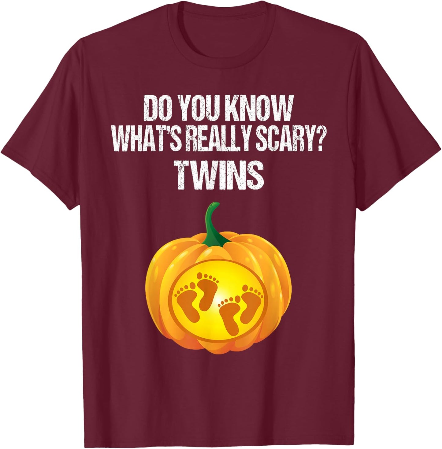Pumpkin Belly Shirt Pregnancy Announcement Halloween Twins T-Shirt - T-Shirt | Maroon