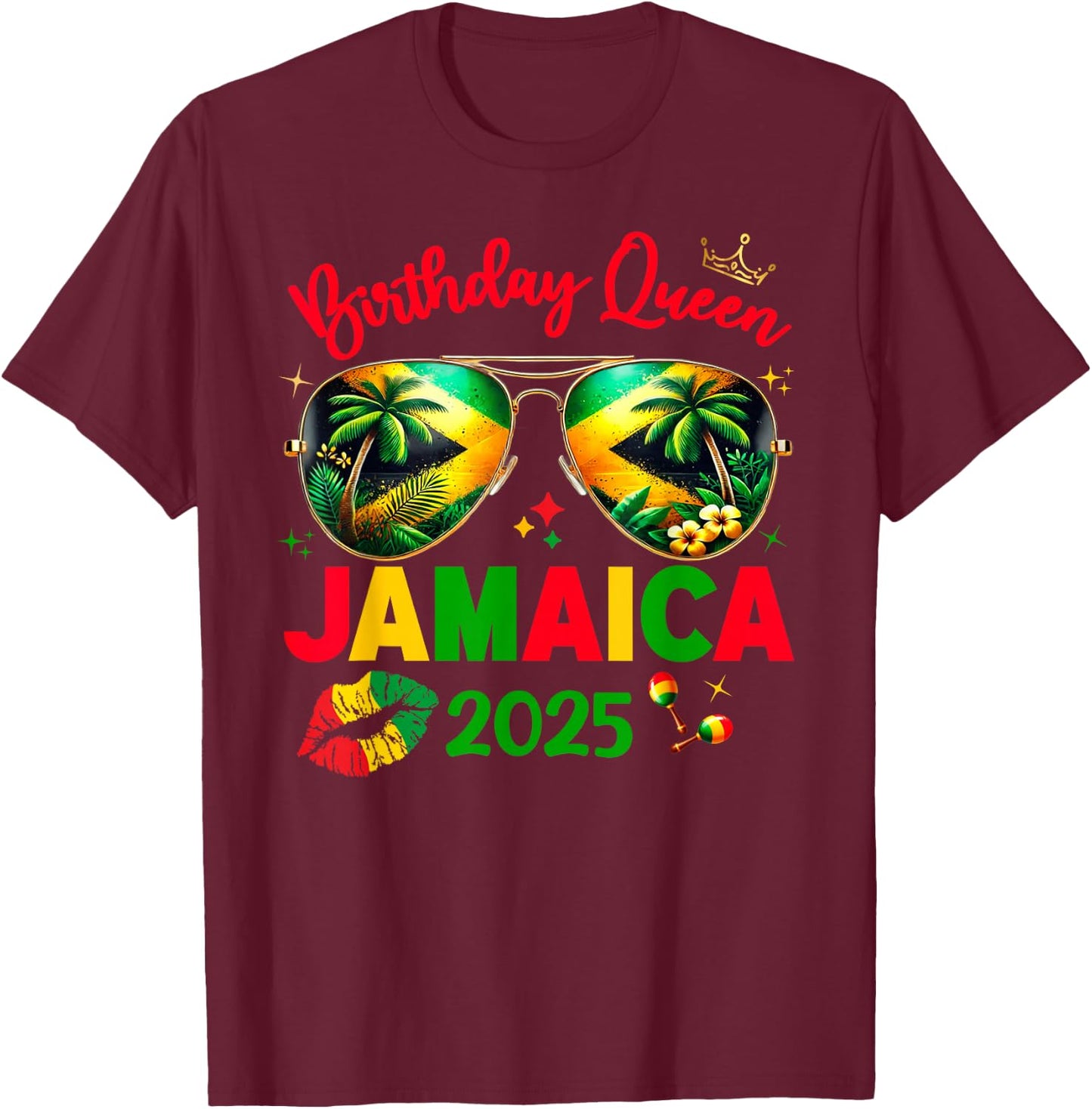 50th Birthday Girl Queen Jamaica Vacation Matching Outfit T-Shirt - T-Shirt | Maroon