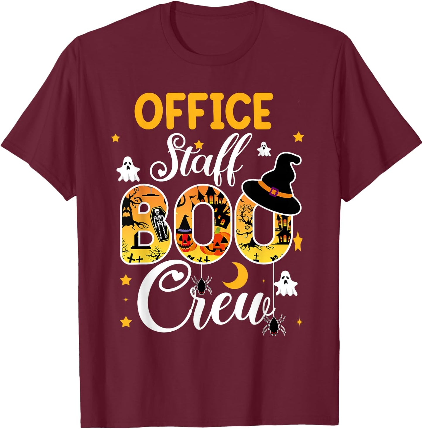 Office Staff Boo Crew Funny Halloween Matching Costume T-Shirt - T-Shirt | Maroon