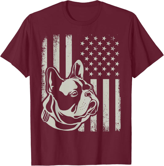 Proud Patriotic French Bulldog Owner Lover American Flag T-Shirt - T-Shirt | Maroon