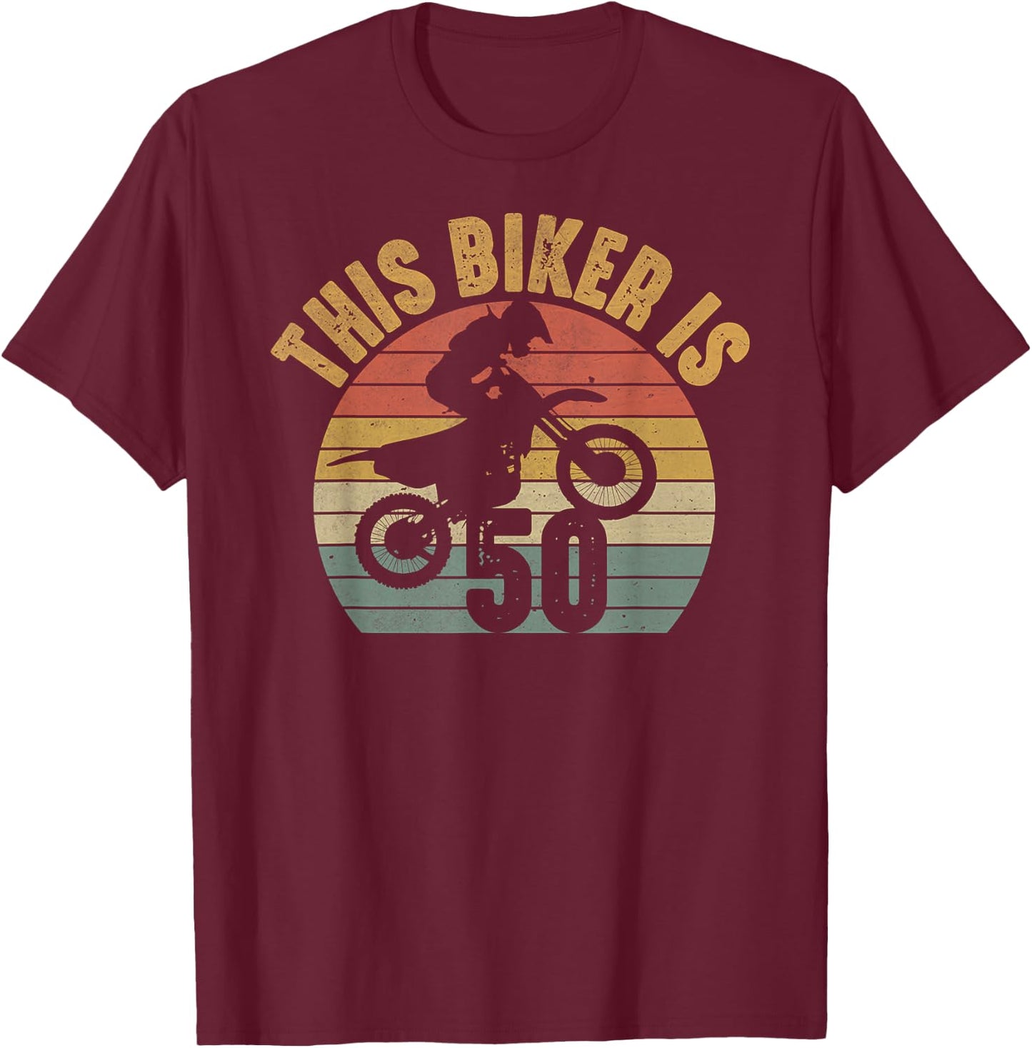 Dirt Bike 50th Birthday 50 Years Old Bday Party Motocross T-Shirt - T-Shirt | Maroon