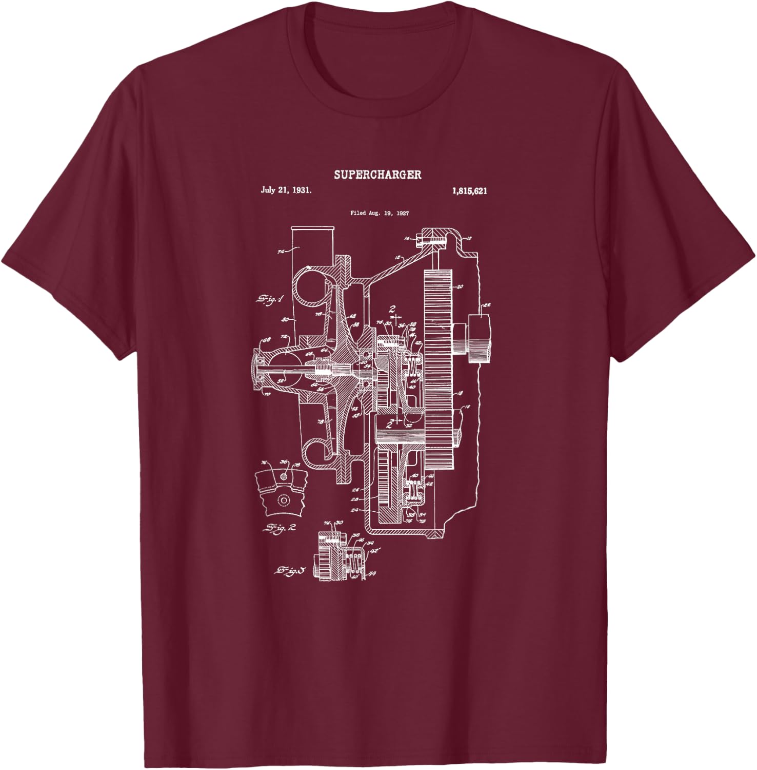 Vintage Supercharger Muscle Car Shirt - Super Charger Turbo T-Shirt - T-Shirt | Maroon