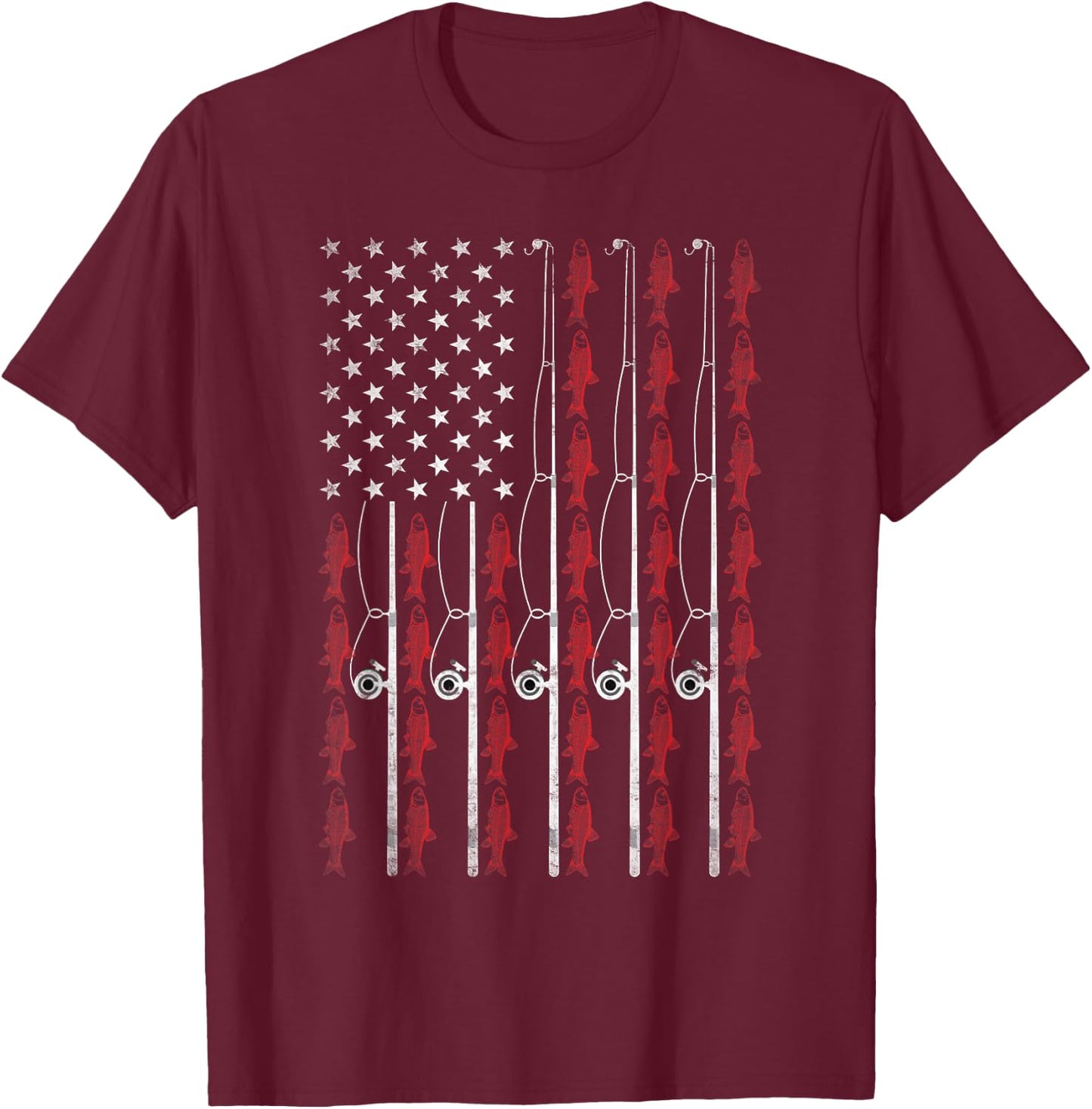 American Flag Fishing Shirt Men Women Patriotic Fisherman T-Shirt - T-Shirt | Maroon